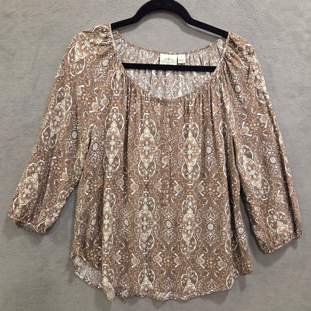 St Johns Bay Paisley Blouse Top Women Womens Size M Boho Peasant Casual Earthy